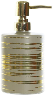 Items Zeeppompje/zeepdispenser beige met gouden strepen van glas 450 ml - Zeeppompjes