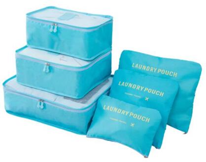 IUX Nylon Verpakking Kubus Reistas Systeem Duurzaam 6 Delige Set Grote Capaciteit Van Tassen Unisex Kleding Sorteren Organiseren licht blauw