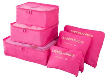 IUX Nylon Verpakking Kubus Reistas Systeem Duurzaam 6 Delige Set Grote Capaciteit Van Tassen Unisex Kleding Sorteren Organiseren roos rood