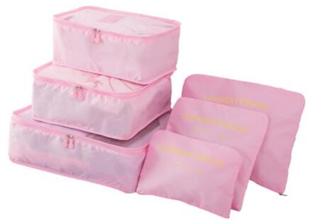 IUX Nylon Verpakking Kubus Reistas Systeem Duurzaam 6 Delige Set Grote Capaciteit Van Tassen Unisex Kleding Sorteren Organiseren roze