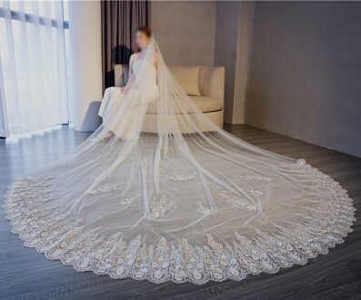 Ivoor 300 Cm Een Laag Kathedraal Bruidssluier Lange Wedding Veil Lace Edge Bruid Bruiloft Accessoires