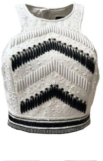 Ivoor Tweed Crop Top met Bicolor Borduurwerk Elisabetta Franchi , Multicolor , Dames - L,M