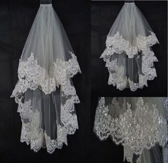 Ivoor Wit Elleboog Lengte Korte Wedding Bridal Veil met Lovertjes Kant
