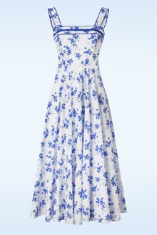 Ivy Floral jurk in ijswit en blauw
