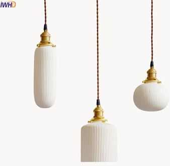 IWHD Japanese Style LED Pendant Lamp Living Room White ceramics Nordic Modern Hanging Lights Home Indoor Lighting Luminaire