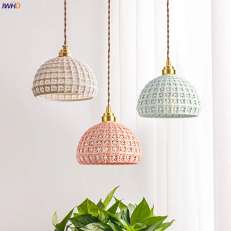 IWHD Nordic Modern Ceramic Pendant Lamp Bedroom Living Room Cafe Japan Style Copper Hanging Light Luminaria Lighting Hanglamp