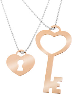 'Izabella' Dames 925 Sterling Zilveren Halsketting - Zilver/Roze ZK-7185 Zilver en roségoud - One Size