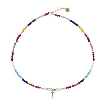 izna halsketting in 925 sterling zilver en veelkleurig kristal met 18 karaat geelgouden afwerking - maat