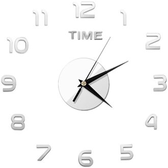 Jaar 3D Wandklok Spiegel Muursticker Creatieve Diy Wandklok Verwijderbare Art Stickers Home Decor Woonkamer quartz zilver / 47duim