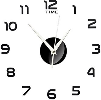 Jaar 3D Wandklok Spiegel Muursticker Creatieve Diy Wandklok Verwijderbare Art Stickers Home Decor Woonkamer quartz zwart / 37duim