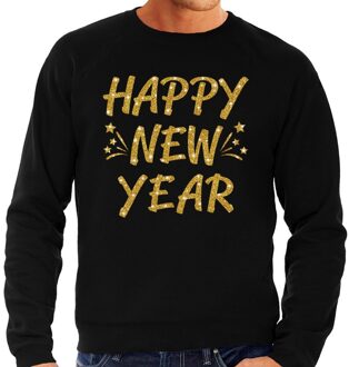 Jaarwisseling trui / sweater Happy New Year goud op zwart voor heren 2XL (56) - kerst truien