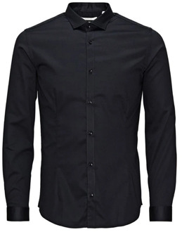 Jack and Jones Premium Heren Overhemd Parma Zwart Satijn Super Slim Fit - XL