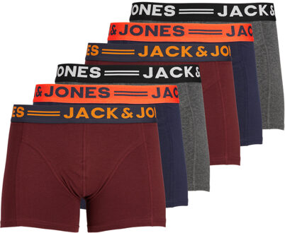 Jack & Jones Boxershorts JACLICHFIELD Trunks 6-pack Burgundy-L Rood,Blauw,Grijs - L