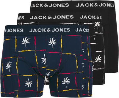 Jack & Jones Boxershorts JACPALM Trunks 3-pack Black / Navy Blazer-L Blauw,Zwart - L