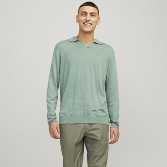Jack & Jones Cigor linen split neck - maat M Groen
