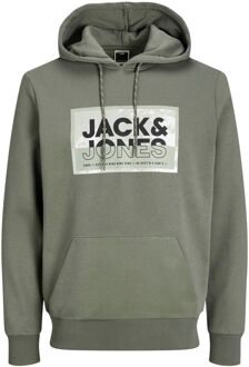 Jack & Jones Cologan Print Hoodie Heren (plussize) groen - wit - zwart - 2XL