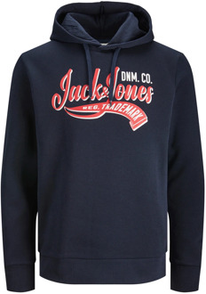 Jack & Jones Essentials Logo 2 Hoodie Heren donkerblauw - rood - wit - S