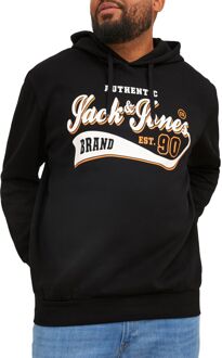 Jack & Jones Essentials Logo 2 Hoodie Heren (plussize) zwart - wit - oranje - 2XL