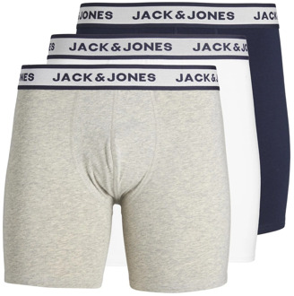 Jack & Jones Heren boxershort lange pijp jacsolid boxer briefs 3-pack grijs/wit/blauw Print / Multi - S