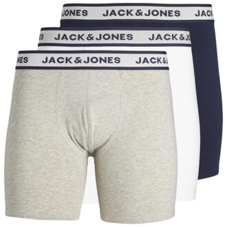 Jack & Jones Heren boxershort lange pijp jacsolid boxer briefs 3-pack grijs/wit/blauw Veelkleurig - S