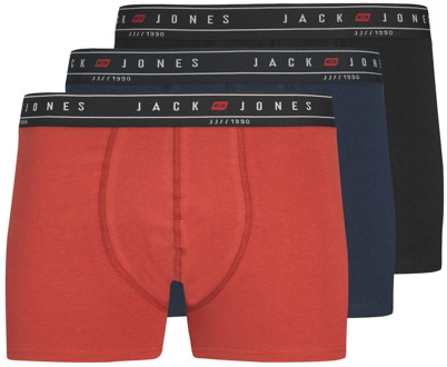Jack & Jones Heren boxershorts trunks jacnagee rood/donkerblauw/zwart 3-pack Print / Multi - XXL