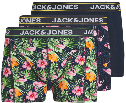 Jack & Jones Heren boxershorts trunks jacpink flamingo print 3-pack Blauw - M