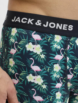 Jack & Jones Heren boxershorts trunks microfiber jacflamingo flamingo print 3-pack donkerblauw - maat L Veelkleurig