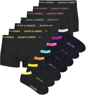 Jack & Jones Heren boxershorts trunks & sokken jacchris travelkit giftbox zwart/navy blazer 7-pack Print / Multi - L