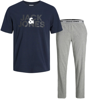 Jack & Jones Heren pyjamaset jacula katoen blauw/grijs Print / Multi - L