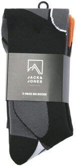 Jack & Jones Heren skisokken jacski 2-pack zwart/grijs/oranje Veelkleurig - One size