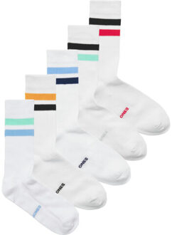 Jack & Jones Heren sportsokken jactirana tennissokken gestreept 5-pack wit - maat One size