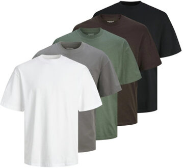 Jack & Jones Heren t-shirt jjhugo ronde hals effen 5-pack color Veelkleurig - S