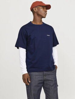 Jack & Jones Heren t-shirt jorparos easter ronde hals donker - maat XXL Blauw