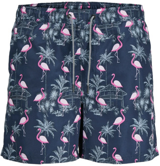 Jack & Jones Heren zwemshort jpstfiji aop flamingo print donkerblauw Print / Multi