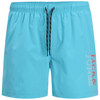 Jack & Jones Heren zwemshort jpstmaui double logo effen turquoise - maat S Lichtblauw