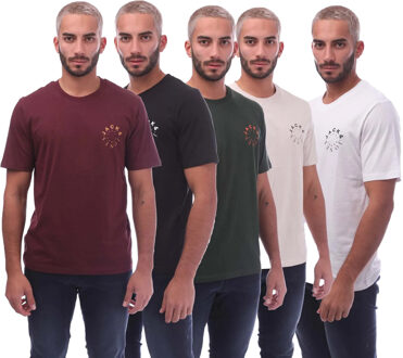 Jack & Jones Jack And Jones Heren Warrior L T-Shirt (5-pack) (Bruin/Zwart/Groen/Wit/Grijs) Zwart/bruin