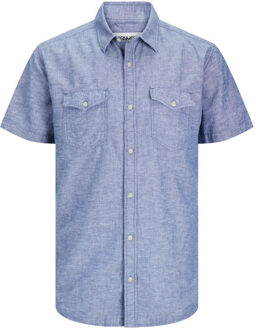 Jack & Jones Jcosheridan linen blend shirt ss Indigoblauw
