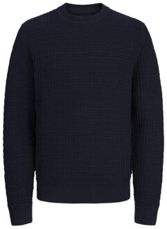 Jack & Jones Jprblabruce knit structure crew neck navy Blauw - L