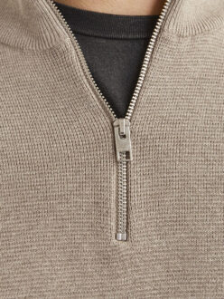 Jack & Jones jprblamilano stitch knit half zip s 12259664 greige Grijs