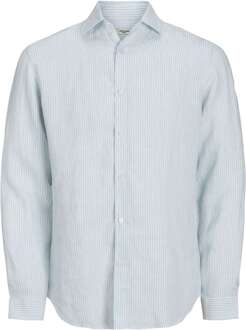 Jack & Jones Jprblaparker linen stripe shirt l/s ln skyway/comf Blauw