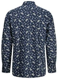 Jack & Jones Jprblayork print dobby l/s shirt - maat M Blauw