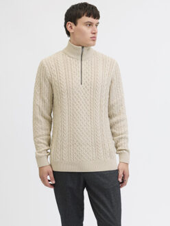Jack & Jones Jprblusean knit cable half zip sn Beige - XL