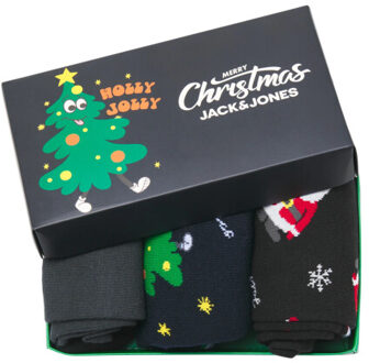 Jack & Jones Kerst sokken jongens jacholly jolly 3-pack giftbox - maat 38-43 Zwart