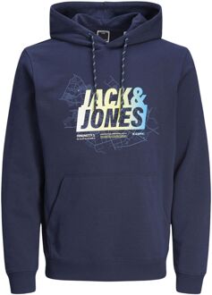 Jack & Jones Map Summer Logo Hoodie Heren donkerblauw - wit - geel - blauw - XXL