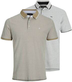 Jack & Jones Paulos Polo's SS Heren (2-pack) beige - bruin - lichtgrijs - zwart - M