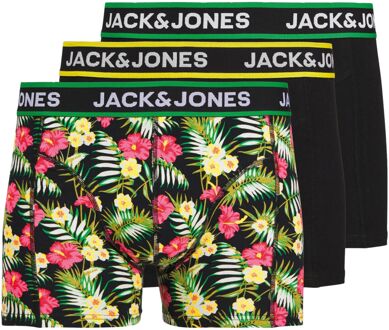 Jack & Jones Pink Flowers Trunk Boxershorts Heren (3-pack) zwart - groen - geel - rood - M
