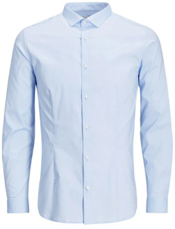 Jack & Jones Premium Heren Overhemd Parma Blauw Satijn Super Slim Fit - M