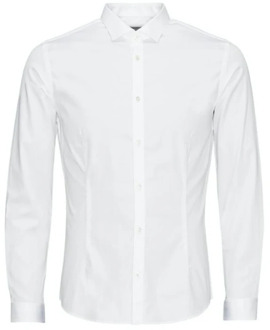 Jack & Jones Premium Heren Overhemd Parma Wit Satijn Super Slim Fit - L