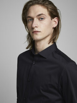 Jack & Jones Premium Heren Overhemd Parma Zwart Satijn Super Slim Fit - L
