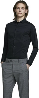 Jack & Jones Premium Heren Overhemd Parma Zwart Satijn Super Slim Fit - XXL
